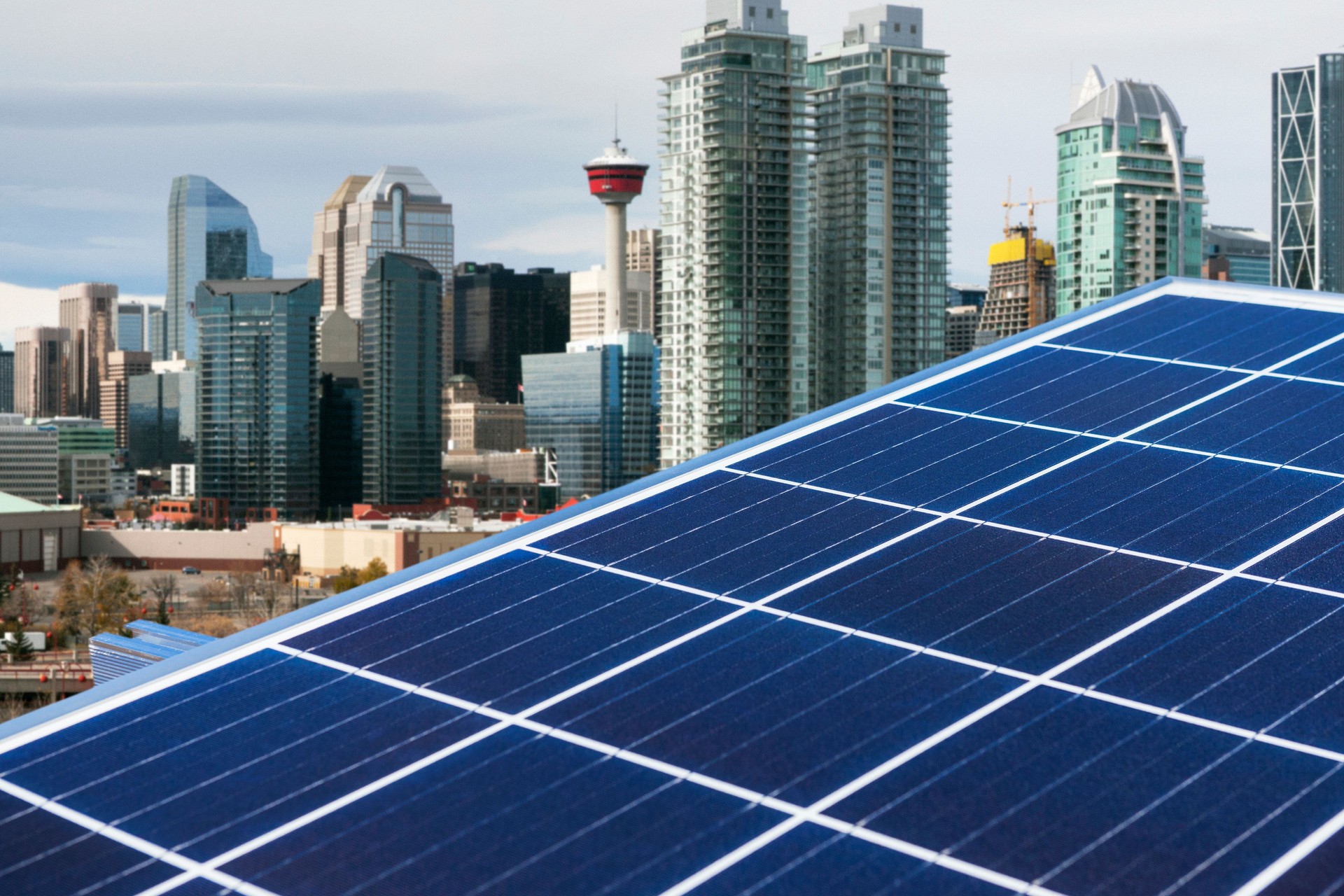 Solar Panel with Cityscape of Calgary, Canada